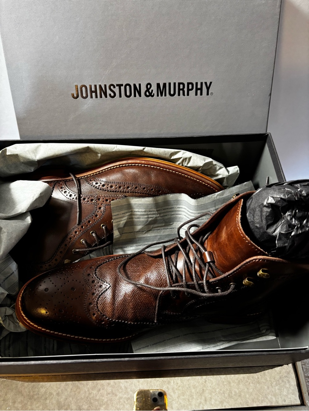 Johnston & Murphy Men's Brown Leather Wingtip Boots Size 9m